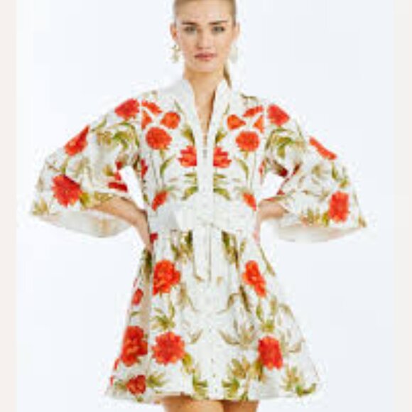 NWT | Mestiza New York Women's Carmen Floral Tie-waist Minidress In Red Multi 8 - Picture 2 of 4